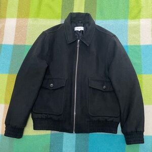 Reiss Men’s Rivet Black Wool Blend Bomber Jacket Full Zip Menswear